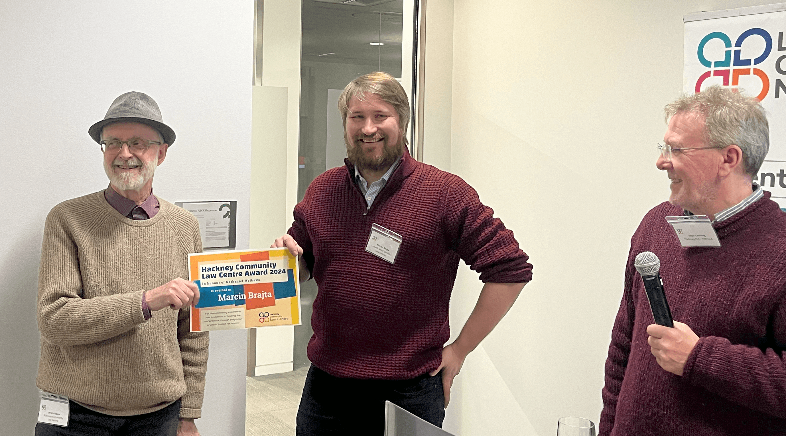 From left to right: Ian Rathbone, Marcin Brajta and director of Hackney Community Law Centre, Sean Canning.